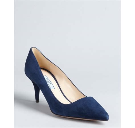 prada navy suede pumps|Prada high heel pumps.